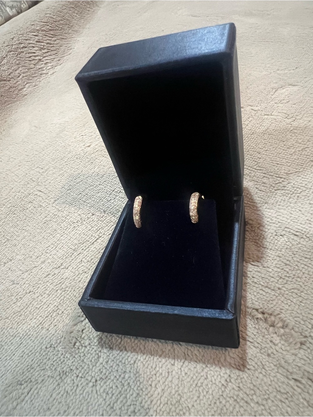 Solid 14k Rose Gold Huggie Hoops with Natural Pave Diamonds